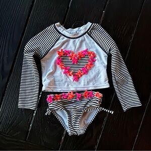 Flapdoodles Swim Set with Heart Design - Black and White Stripes